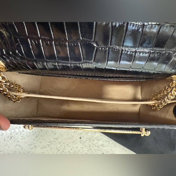 Like new Strathberry East/West Black Croc-Embossed Crossbody with Gold Chain - Picture 14 of 15